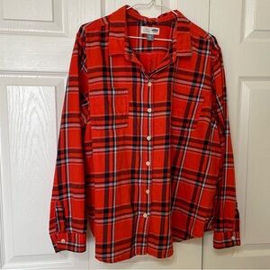 Old Navy Women’s XXL cotton flannel long sleeve button down shirt blue orange